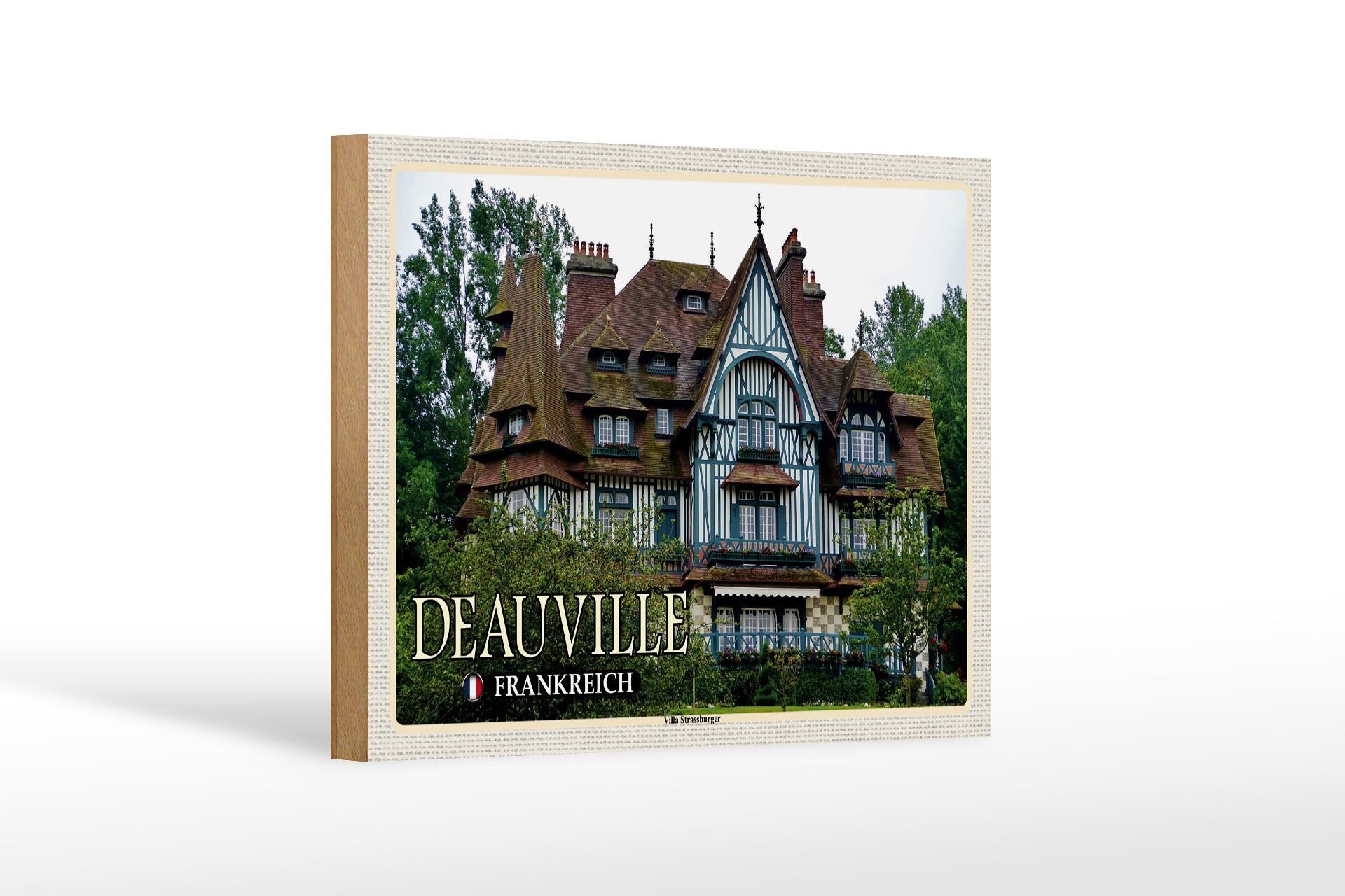 Wooden sign travel 18x12 cm Deauville France Villa Strassburger