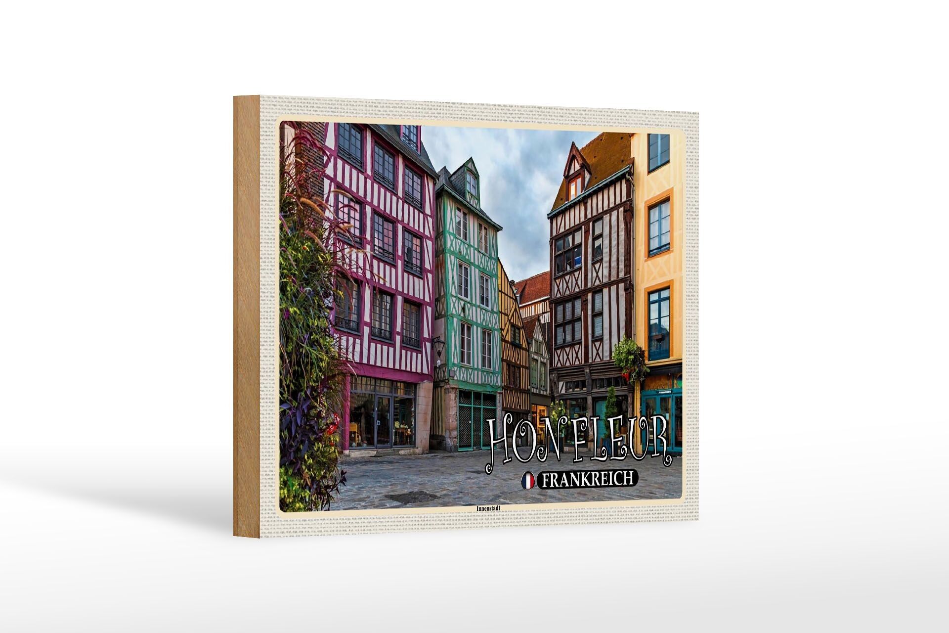 Wooden sign travel 18x12 cm Honfleur France city center decoration