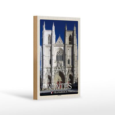 Wooden sign travel 12x18 cm Nantes France cathedral decoration