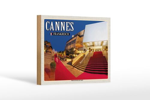 Holzschild Reise 18x12 cm Cannes Frankreich Palais Festivals Congrès