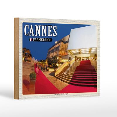 Cartel de madera viaje 18x12 cm Cannes Francia Palais Festivals Congrès