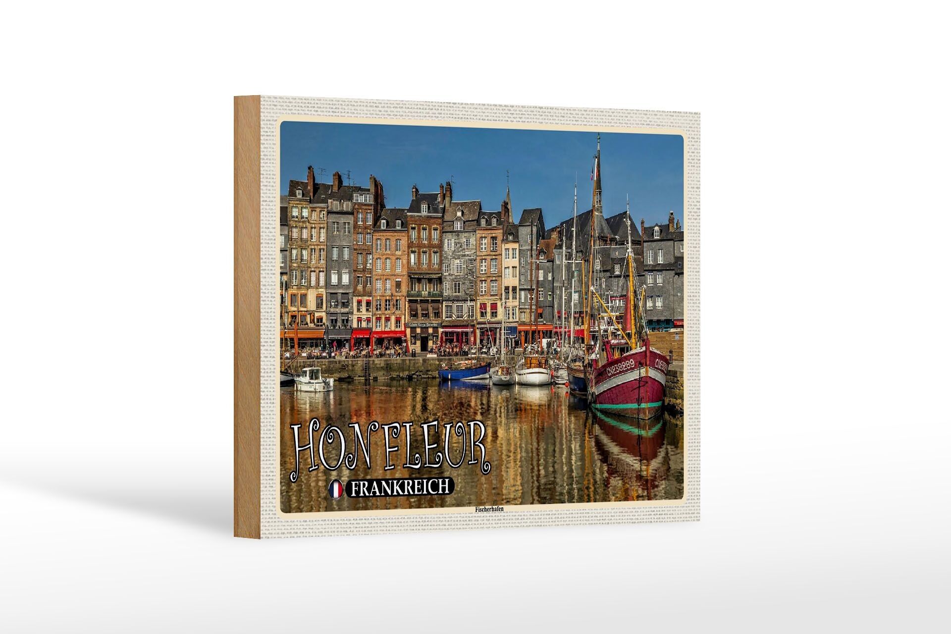 Wooden sign travel 18x12 cm Honfleur France fishing port boats