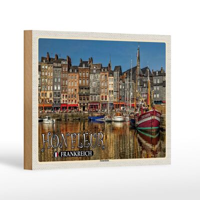 Cartel de madera viaje 18x12 cm Honfleur Francia barcos del puerto pesquero