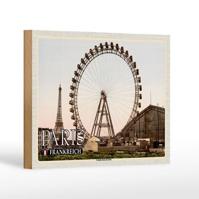 Cartello in legno da viaggio 18x12 cm Parigi Francia Grande Roue Ruota panoramica