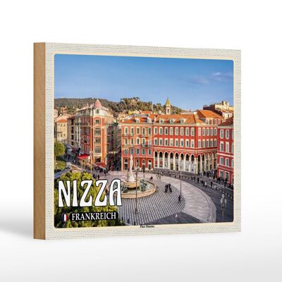 Cartello da viaggio in legno 18x12 cm Nizza Francia Place Massena piazza principale