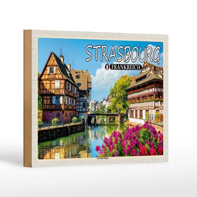 Targa in legno da viaggio 18x12 cm Strasburgo Francia La Petite France