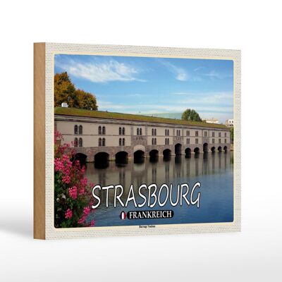Cartello da viaggio in legno 18x12 cm Strasburgo Francia decorazione Barrage Vauban