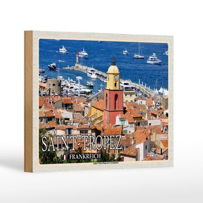 Cartello da viaggio in legno 18x12 cm Saint-Tropez Eglise Notre-Dame-de