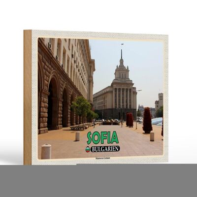 Cartel de madera de viaje 18x12 cm Edificio del Consejo de Ministros de Sofía Bulgaria