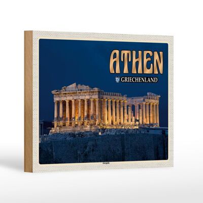 Cartel de madera de viaje 18x12 cm Atenas Grecia Acrópolis ciudad fortaleza