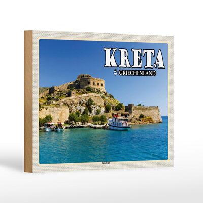 Cartello da viaggio in legno 18x12 cm Creta Grecia Isola di Spinalonga