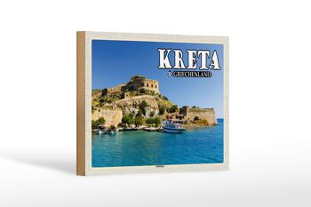 Panneau en bois voyage 18x12 cm Crète Grèce Île de Spinalonga 1