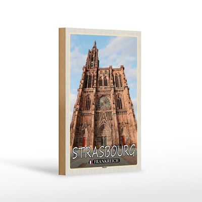 Cartel de madera viaje 12x18 cm Estrasburgo Francia decoración Catedral