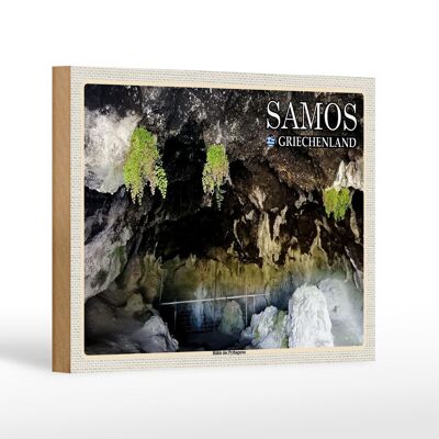 Cartel de madera viaje 18x12 cm Samos Grecia Cueva de Pitágoras