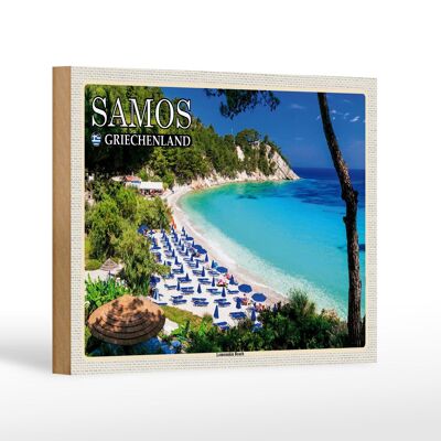 Cartel de madera viaje 18x12 cm Samos Grecia Playa Lemonakia