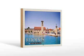 Panneau en bois voyage 18x12 cm Rhodes Grèce ville mer vacances décoration 1