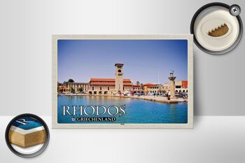Panneau en bois voyage 18x12 cm Rhodes Grèce ville mer vacances décoration 2