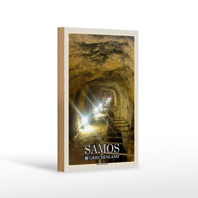 Wooden sign travel 12x18 cm Samos Greece Tunnel by Eupalinos