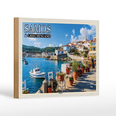 Cartel de madera viaje 18x12 cm Samos Grecia Kokkári ciudad vacaciones