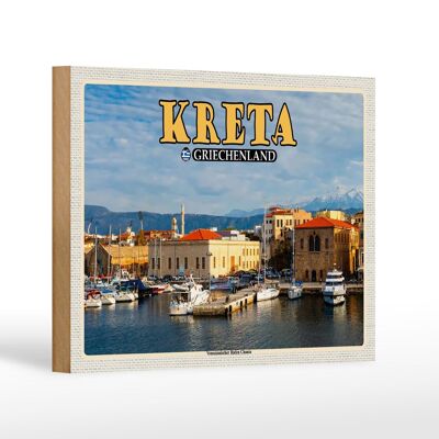 Cartel de madera viaje 18x12 cm Creta Grecia Puerto veneciano