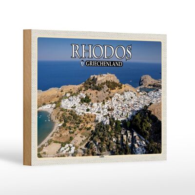 Cartello in legno da viaggio 18x12 cm Rodi Grecia Lindos città decorazione mare