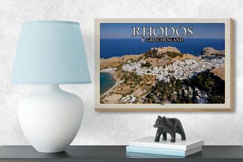 Panneau en bois voyage 18x12 cm Rhodes Grèce Lindos ville mer décoration 3