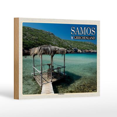 Cartel de madera viaje 18x12 cm Samos Grecia Livadaki Playa Mar