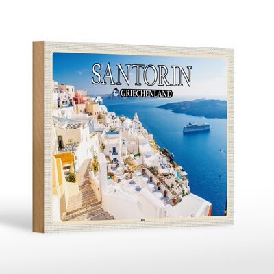 Cartel de madera viaje 18x12 cm Santorini Grecia Fira capital decoración