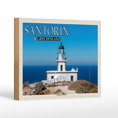 Cartel de madera viaje 18x12 cm Santorini Grecia faro Akrotiri