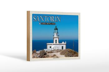 Panneau en bois voyage 18x12 cm Santorin Grèce phare Akrotiri 1