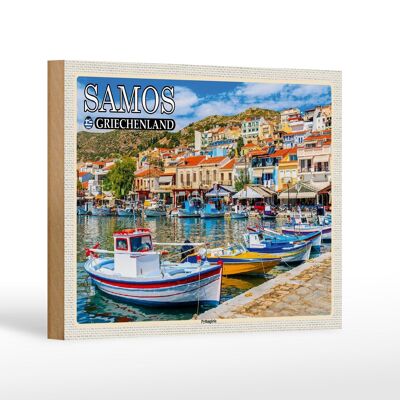 Cartel de madera viaje 18x12 cm Samos Grecia pequeña ciudad de Pythagorio