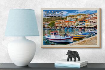 Panneau en bois voyage 18x12 cm Samos Grèce Pythagorio petite ville 3