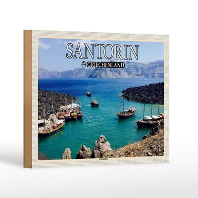 Cartel de madera viaje 18x12 cm Santorini Grecia Kameni isla volcánica