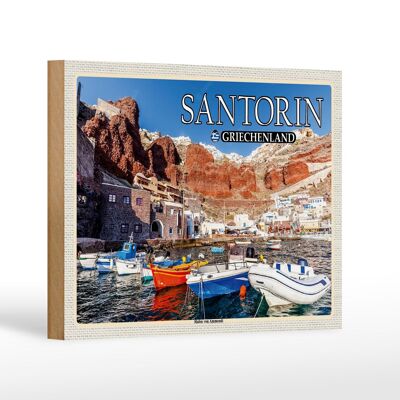 Cartello da viaggio in legno 18x12 cm Santorini Grecia porto di Ammoudi