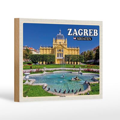 Cartel de madera de viaje 18x12 cm decoración del pabellón de arte de Zagreb Croacia