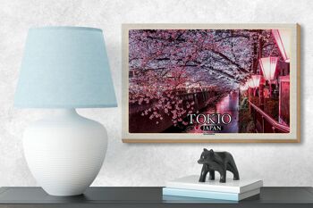 Panneau en bois voyage 18x12 cm Tokyo Japon cerisiers en fleurs arbres décoration rivière 3