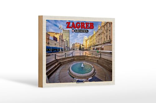 Holzschild Reise 18x12 cm Zagreb Kroatien Hauptplatz Ban Jelacic