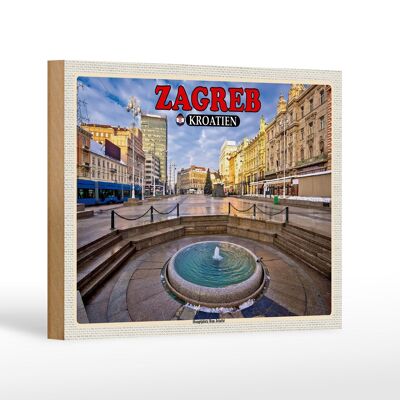 Cartel de madera de viaje 18x12 cm Zagreb Croacia plaza principal Ban Jelacic