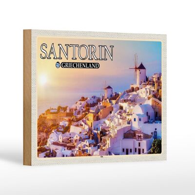 Wooden sign travel 18x12 cm Santorini Greece Oia coastal village decoration