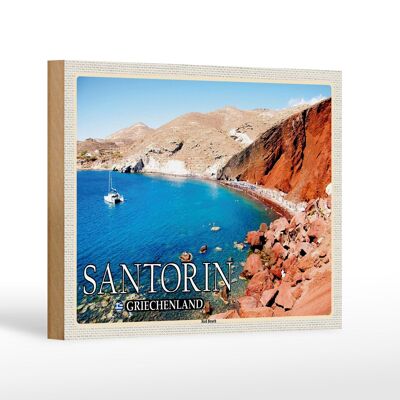 Wooden sign travel 18x12 cm Santorini Greece Red Beach