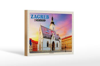Panneau en bois voyage 18x12 cm Zagreb Croatie Église Saint-Marc 1
