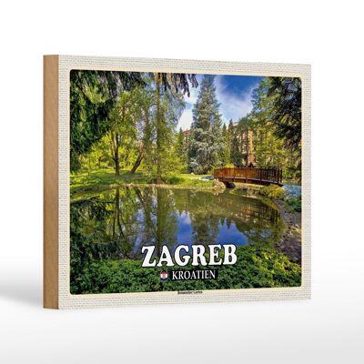 Cartel de madera de viaje 18x12 cm Jardín Botánico de Zagreb Croacia