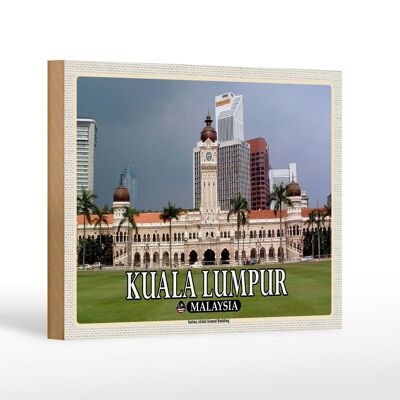 Cartel de madera viaje 18x12 cm Kuala Lumpur Edificio Sultan Abdul