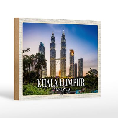 Targa in legno da viaggio 18x12 cm Decorazione skyline Kuala Lumpur Malesia