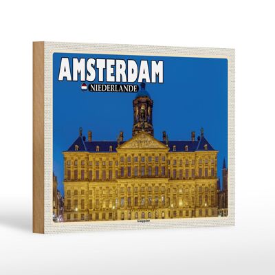 Cartel de madera viaje 18x12 cm Amsterdam Países Bajos Palacio Real