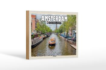 Panneau en bois voyage 18x12 cm Amsterdam Pays-Bas canal croisière rivière 1