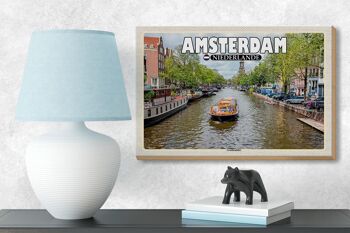 Panneau en bois voyage 18x12 cm Amsterdam Pays-Bas canal croisière rivière 3