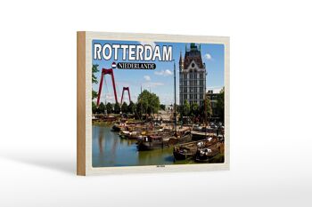 Panneau en bois voyage 18x12 cm Rotterdam Pays-Bas Vieux Port Bateaux 1