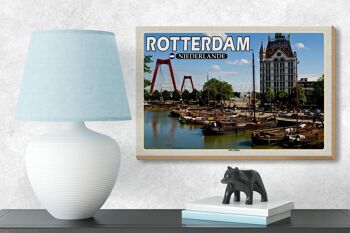 Panneau en bois voyage 18x12 cm Rotterdam Pays-Bas Vieux Port Bateaux 3
