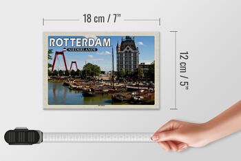Panneau en bois voyage 18x12 cm Rotterdam Pays-Bas Vieux Port Bateaux 4
